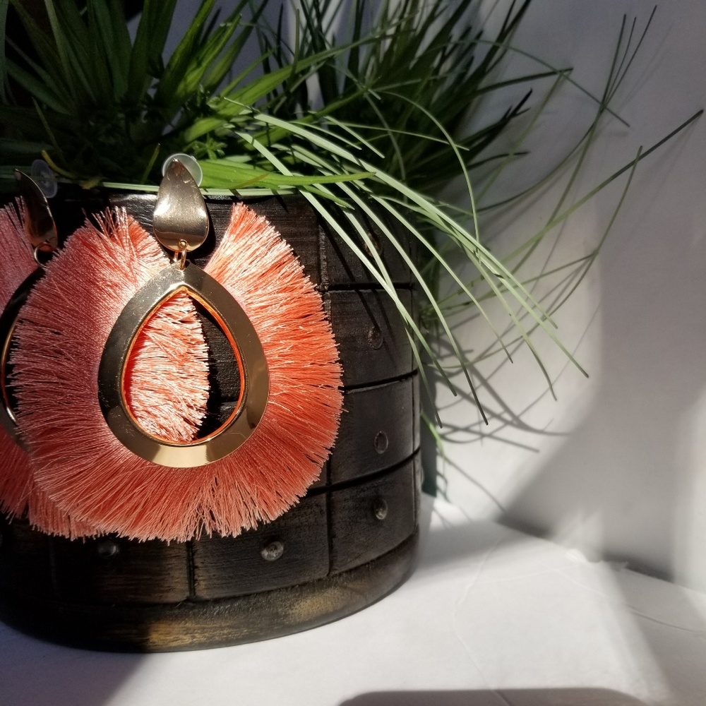 New peach orange tassel feathered earrings